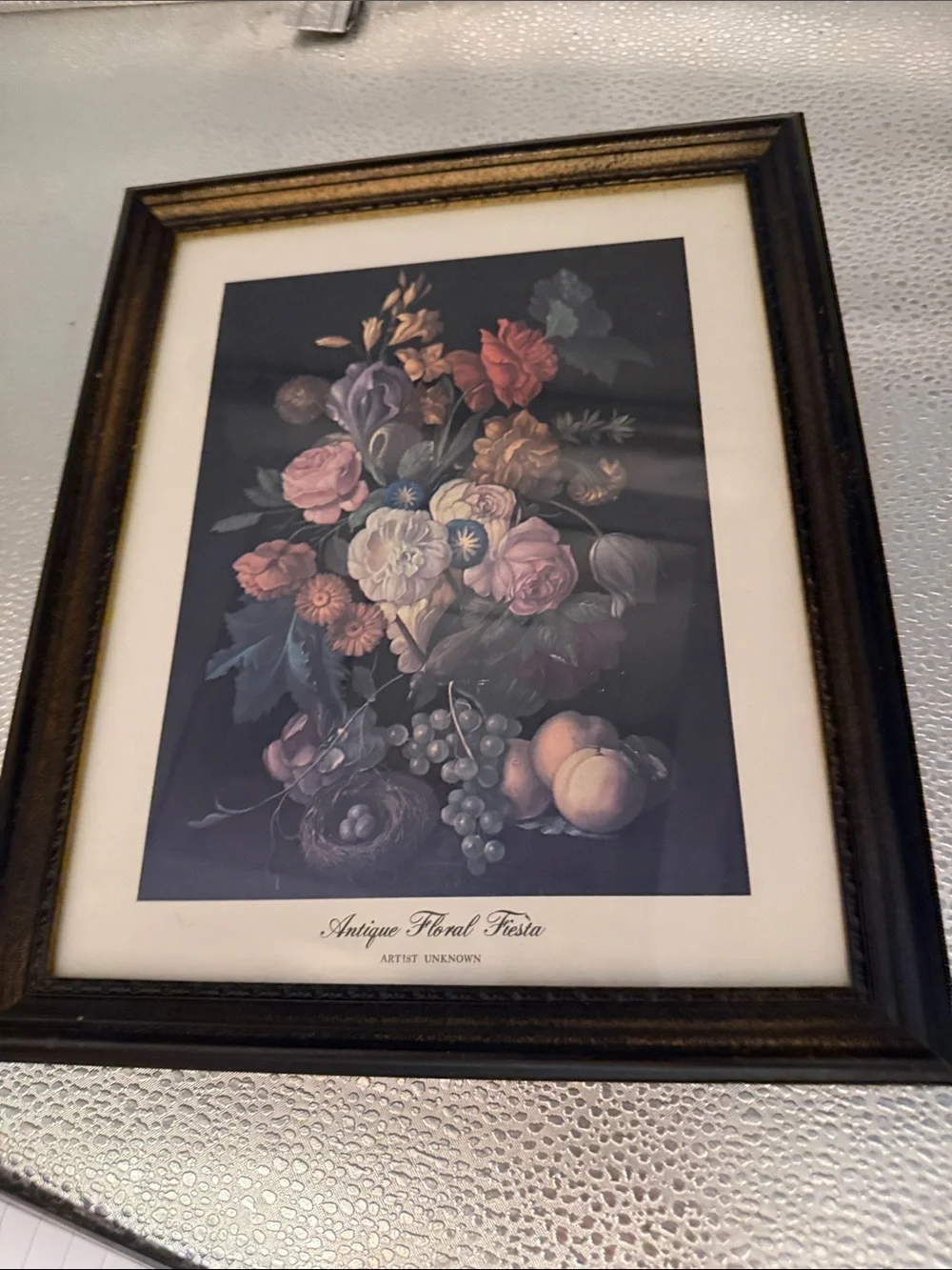 Vintage Wood Still Life called “ Antique Floral Fiesta”